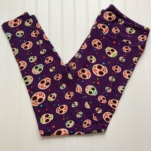 NWT LulaRoe TC Leggings purple sugar skulls Halloween Day of the Dead Whimsygoth